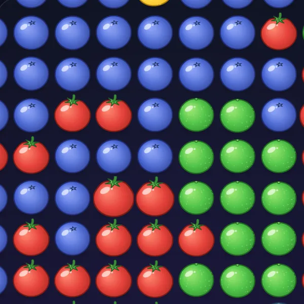 Round cartoon tomatoes, blueberries and limes in place of balls