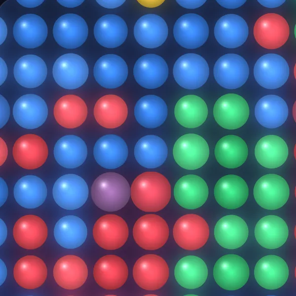 Softly glowing colored balls with drifting light particles