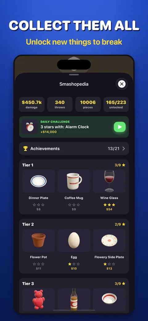 Collect them all: the Smashopedia with objects to unlock and stars to earn